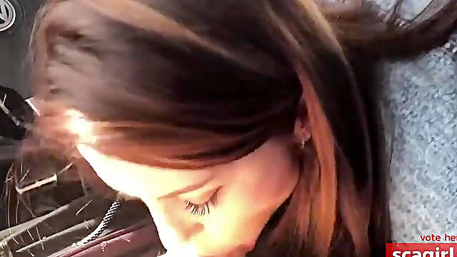Babe's First Blowjob in a Car with a Happy Ending