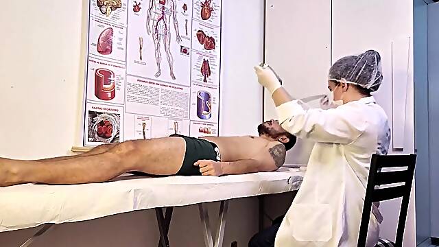 Patient Cant Hold It and Gets Rock-hard in Front of Nurse During Check-up