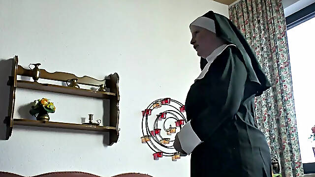 Busty nun takes massive cock in mouth