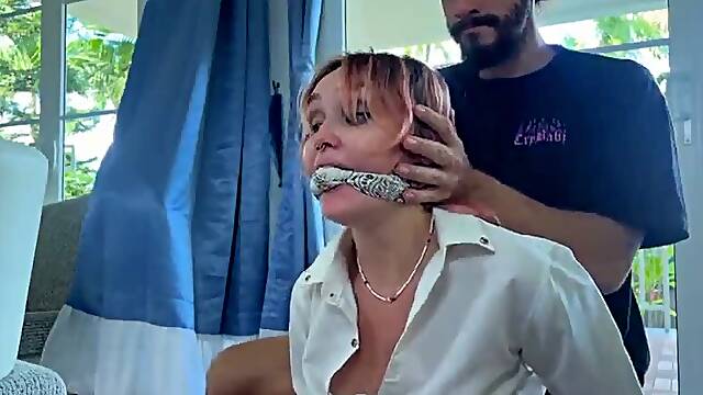 Tied-up babe has no chance but to obey