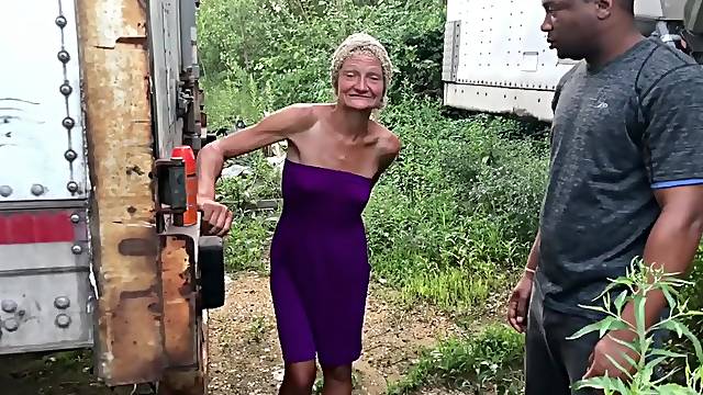 Outdoor interracial with granny