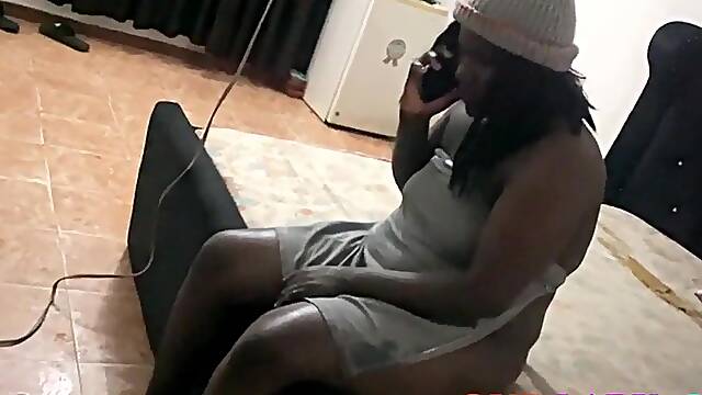 Concupiscent Ebony BUTT Slay Queen Had A Intimate Play with the Local Electrician