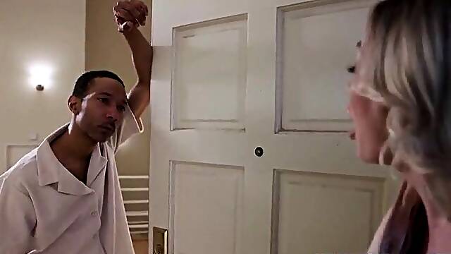 Ebony Neighbor Comforts Golden-haired mother Id like to fuck Until This babe Squirts