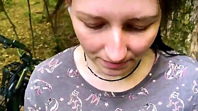 DUMB BRUNETTE HAIR BROKE HER BIKE IN THE WOODS & PAID WITH HER VAGINA FOR THE REPAIR! DOGGY POSITION BANG WITH IMMODEST FACIAL AND UNFATHOMABLE DRINK!