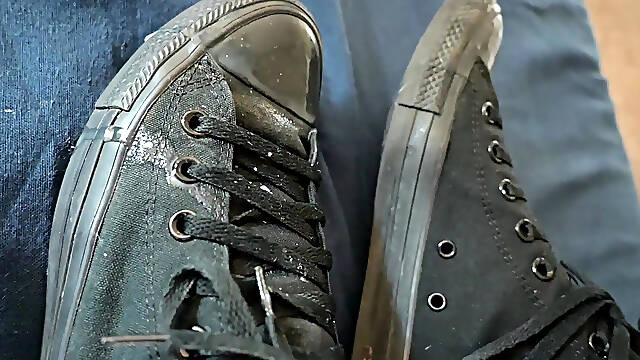 Sneaky Bathroom Sneaker Fetish Quickie