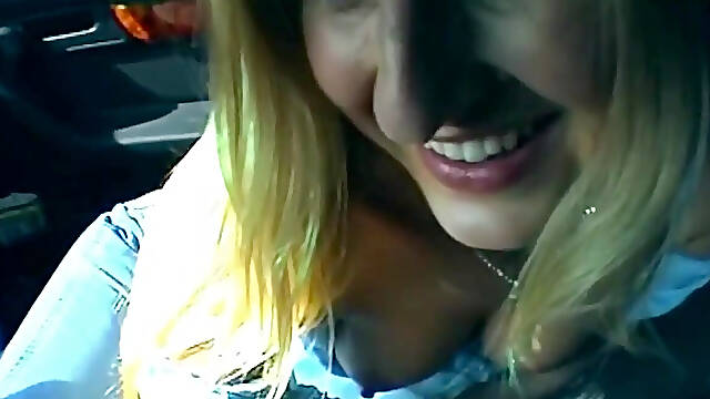 Blonde Sucks Cock and Shows Wet Pussy in Car