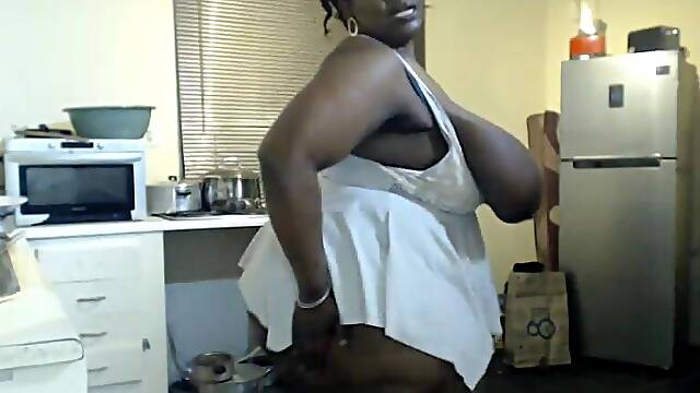 Lactating Ebony BBW Sucking Her Tits and Masturbating