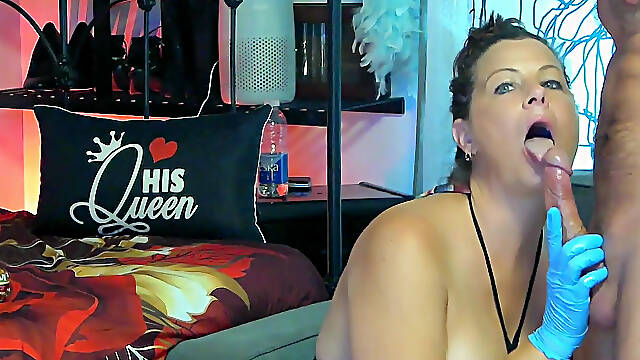 Gloves and Smoking Fetish Blowjob and Pussy Play