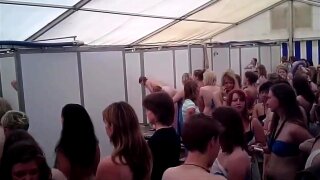 large group girls showering