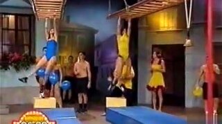 Women in this reality competition wear strapless leotards and when they lift their arms the tits come popping out. Quite a few amateur breasts are on TV.