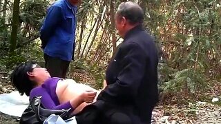Old couple got down to kinky business of copulating their brains out in the middle of the woods while an older fellow watched them doing it.