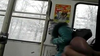 Perverted Russian groper guy wanks until cum in bus when a girl sitting next to him