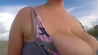 Big Titty Teen Jogging Down The Beach with Her GoPro!