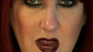 Nsual Seduction With Mistress` Dark Red Lips And Piercing Blue Eyes, Tongue Tease, Spit Fetish.