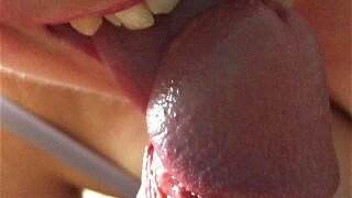 Wife loves eating cum in the morning - closeup swallow blowjob - WifeX