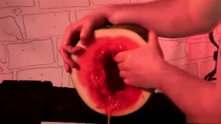 Be prepared for the unexpected as this sick dude just lost the girl of his dreams and has vowed to never spend another minute with any woman. Now he resorts to poking a hole in a watermelon and licking it as though it were a vagina before fucking it and leaving a creampie cumshot for the next poor sap that wants a bite of watermelon.