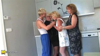 Three mature women party with one hard cock