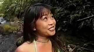 Hawaiian Girl Takes It Hard Near A Waterfall