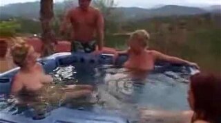Three busty MILF and a lucky guy in pool