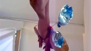 Slut with bottles hanging and screaming