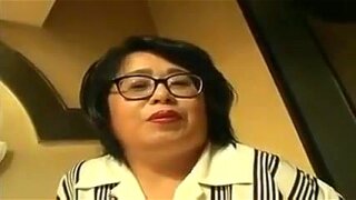 Chunky Japanese housewife with glasses is yearning for a de