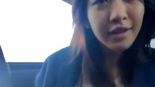 Busty chinese girl masturbate in car