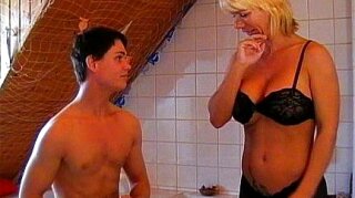 Experience the forbidden pleasures of a German MILF seducing her stepson! Watch as this blonde bombshell gets caught in a steamy affair, indulging in mind-blowing sex and giving mind-blowing oral pleasure.