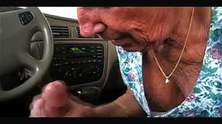 Granny Shirley gives BJ in car wash