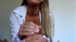 Very Hot blond  with big tits works on a big thick cock