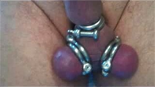 Dick and Ball bondage with stainless steel shackles