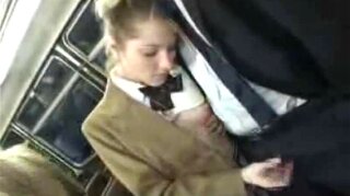 Schoolgirl Handjob on Bus