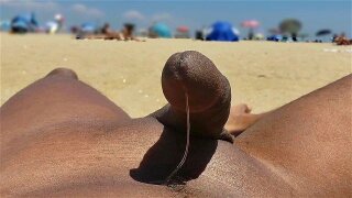 Beach flashing big cock public masturbation