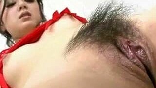 Hairy Asian pussy fingered