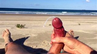 Beach wank with slow motion cum blast
