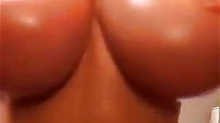 Huge fake tits on a slim teen