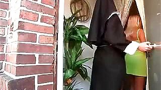 Eccentric nun in BDSM play where she