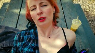 Redhead milf Dani-Rae  Diamond begs for anal in outdoor public fuck