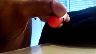 Fast ejaculation using a vibrator on the frenulum of an uncut cock