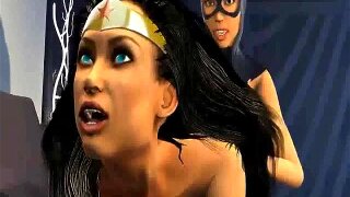 Gorgeous 3D cartoon lesbian Wonder Woman getting her wet pussy toyed and licked by Catwoman