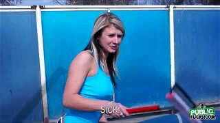 Horny Tracy is spotted at the car wash by a total stranger. Tracy is a cute college girl and needs more money. dude offers her a quick blowjob and paid her. Tracy gives his cock a sloppy blowjob until and it gets so hard. Dude banged her sweet pussy and release his loads.