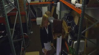 Hot blonde milf sells her stuff and gets her pussy fucked by nasty pawn guy in storage room of his pawnshop