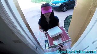 Pizza delivery teen facialized and fucked for money pov in hd