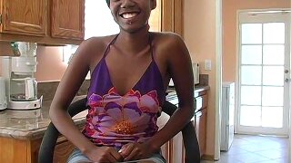Skinny ebony knows how to move on the hard and white pecker